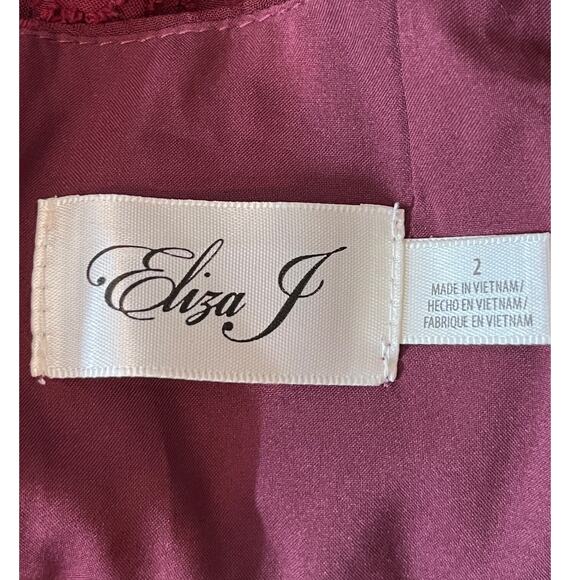 Eliza J Dress floral long sleeve tiered dark red size 2 - Picture 6 of 7